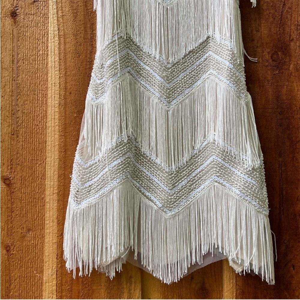 White and Beige Sequin Fringe Flapper Mini Dress ๐ฟ - Picture 5 of 16